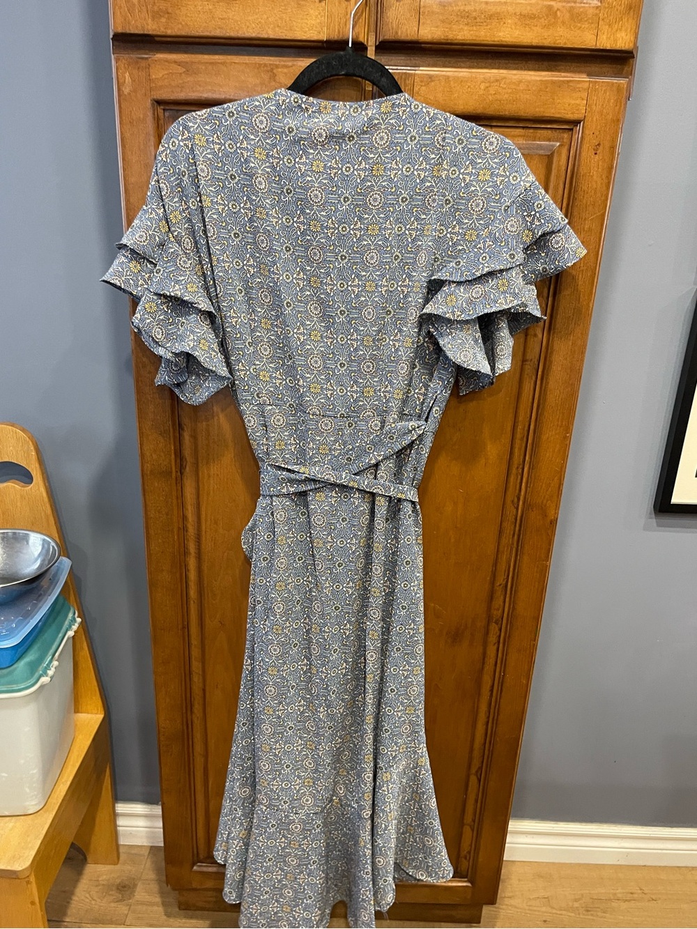 Max Studio Blue Floral Ruffle-Sleeve Maxi Wrap Dress
